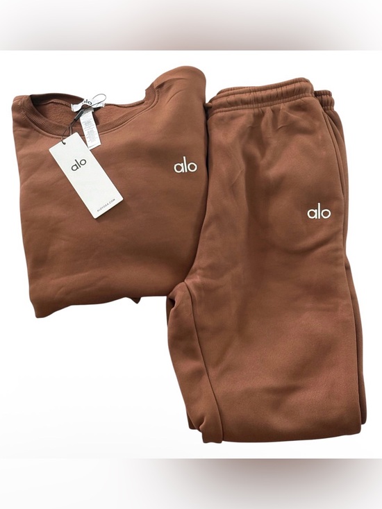ALO Yoga Sweaters - Alo Women’s Brown 2-Piece Sweatsuit Set L Crewneck Drawstring Elastic